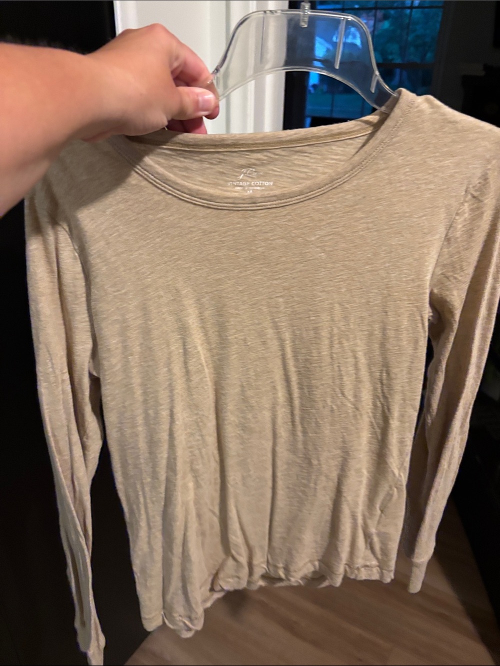 J. Crew Lightweight Long-Sleeve Crewneck Top in Beige
